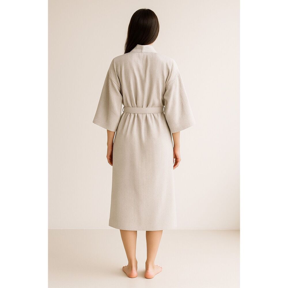 Telegraph Hill San Francisco - Single Layer Seersucker Kimono Robe in Stone Pins - Picture 2 of 12